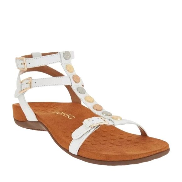 Vionic Womens White Leather Embellished Hailey Sandals Size 10 Wide Width - Picture 1 of 10